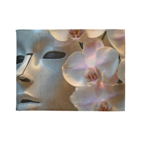 Robot Face Blooming with Orchids Plush Fleece Throw Blanket