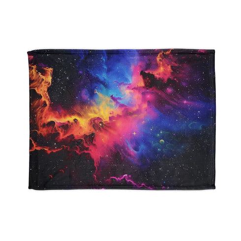Vibrant neon galaxy blanket, perfect for cosmic dreaming.