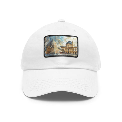 Louvre Paris Watercolor baseball cap - White with Light Brown patch.