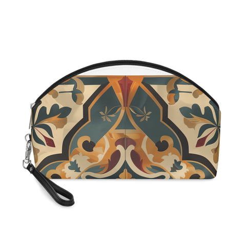 Chic seamless artisan tiles makeup bag with zipper for cosmetics and travel.