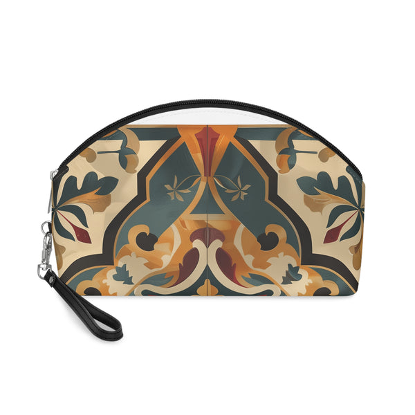 Chic seamless artisan tiles makeup bag with zipper for cosmetics and travel.