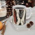 Boho Feather Dream Coffee Mug, 11oz ceramic mug with trendy seamless pattern.