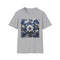 Porcelain blue blossom tee with delicate floral design, soft cotton fabric.