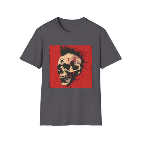Charcoal cotton punk rock skull T-shirt with rebellious design
