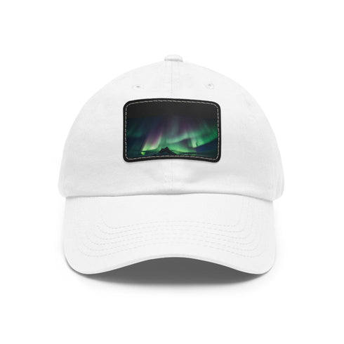 Northern Lights Glow Baseball Cap in White with Light Brown patch