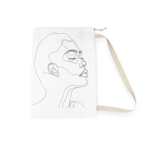Modern minimalist black and white face sketch laundry bag.