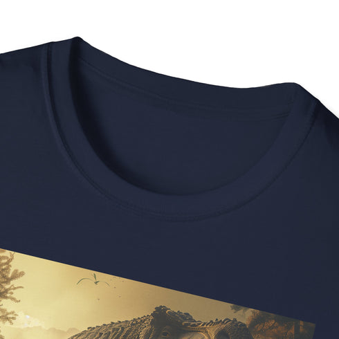 Prehistoric TRex roar charcoal cotton crew neck T-shirt, regular fit.