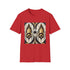 Charcoal cotton t-shirt with vibrant geometric art deco patterns