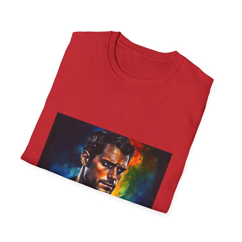 Cotton crew neck T-shirt in charcoal with vibrant neon watercolor design