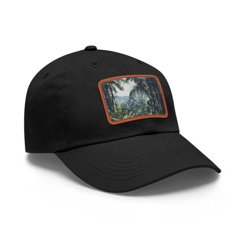 White rectangle hat with Congo Rainforest Watercolor patch.