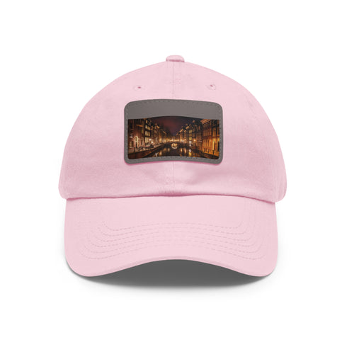 White cotton hat with Amsterdam canals night scene patch.
