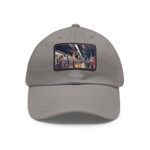 New York City Subway Sunset Watercolor Baseball Cap Unisex White Rectangle