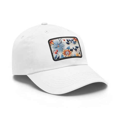 Floral print baseball cap with colorful flower pattern and rectangle shape.