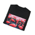 Charcoal crew neck tee with vibrant pink flamingo print summer fashion