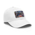 London Underground watercolor baseball cap in white with light brown patch.