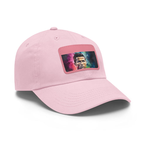 Neon watercolor Ronaldo cap in white with light brown patch.