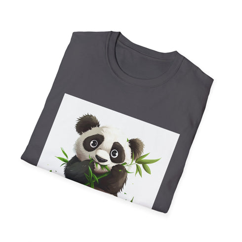 Bamboo-filled panda-themed charcoal t-shirt, regular fit, summery vibes.