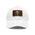 White galactic theme protocol droid baseball cap with rectangle light brown patch.