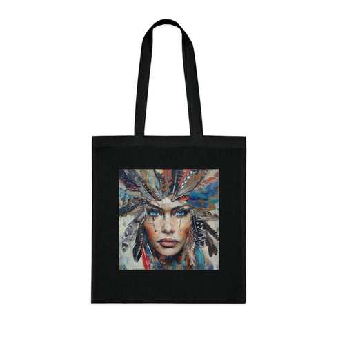 Boho Spirit Tote Bag in Black Cotton Feathers Print