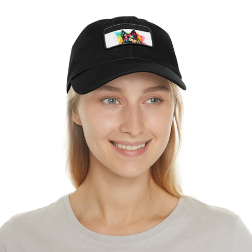 German Shephard Pup themed cotton baseball cap, white/light brown rectangle design