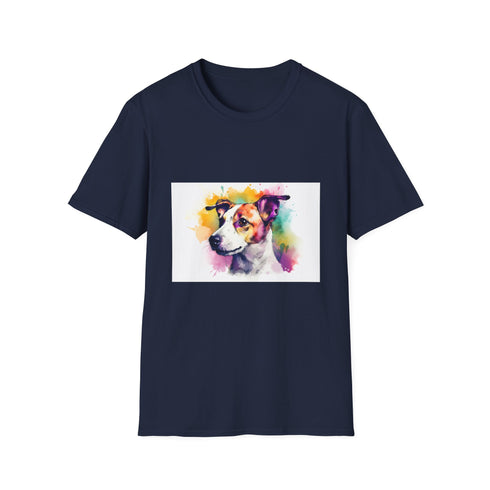 Charcoal cotton t-shirt with vibrant Jack Russell terrier illustration