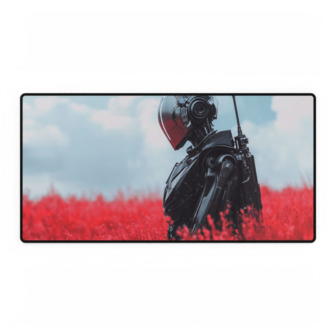 Robotic Knight Standing in Field of Red Gaming XXL Extended Desk Mat