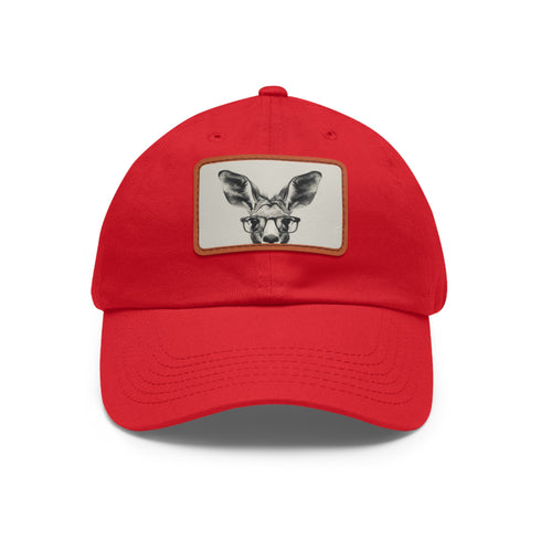 Kangaroo Cool Hipster Cap with Glasses, White Rectangle Hat.