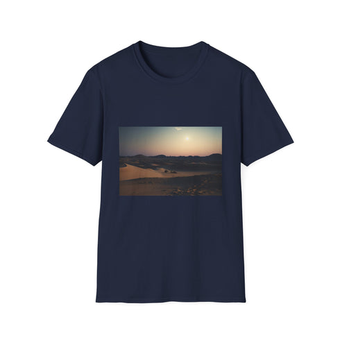 Charcoal cotton T-shirt featuring a tranquil desert night and full moon design