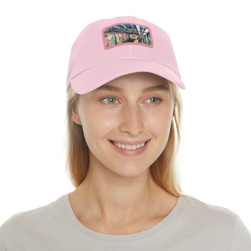 New York Subway Watercolor Snapback Cap in White with Light Brown Patch