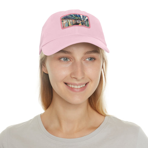 New York Subway Watercolor Snapback Cap in White with Light Brown Patch