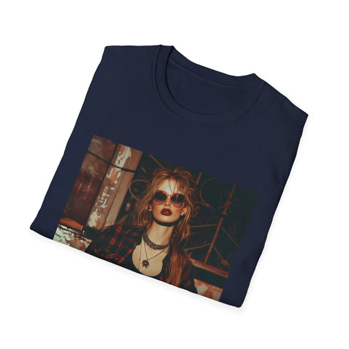 Charcoal crew neck t-shirt with distressed 90s grunge design soft cotton fabric