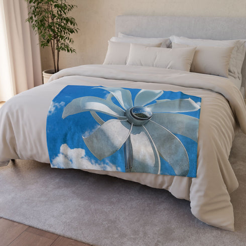 Wind Turbine Shaped Like Flower Petals — Plush Fleece Throw Blanket — Product Detail View 6