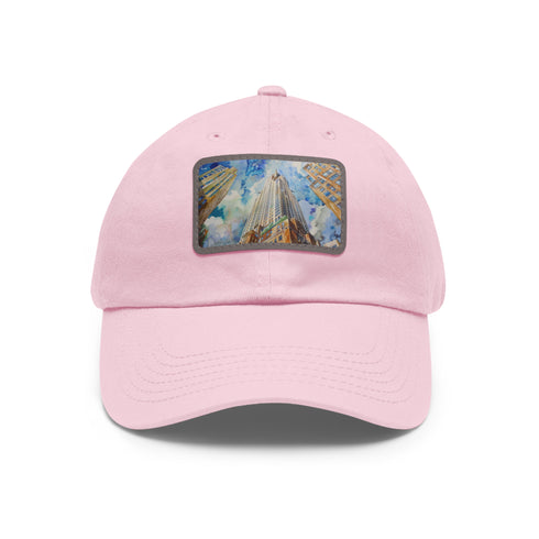 Chrysler Skyline Watercolor Cap, White with Light Brown Patch, Unisex Vegan.