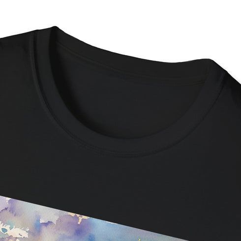 Charcoal cotton T-shirt featuring vibrant watercolor Tower Bridge graphic