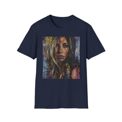 Charcoal cotton T-shirt featuring Jennifer Aniston portrait with soft brushstroke detail