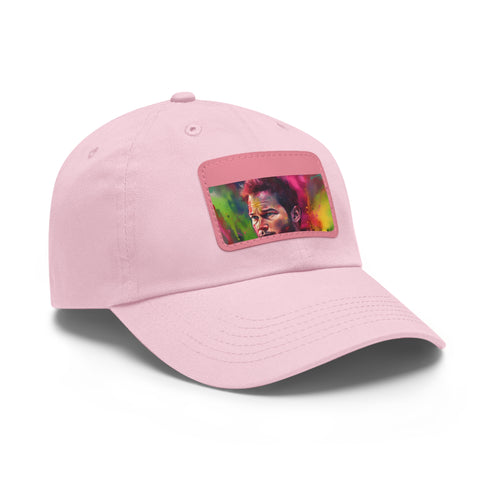 Neon watercolor Chris Pratt hat in white with light brown patch.
