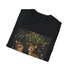 Charcoal cotton crew neck t-shirt with vibrant woodland creatures graphic