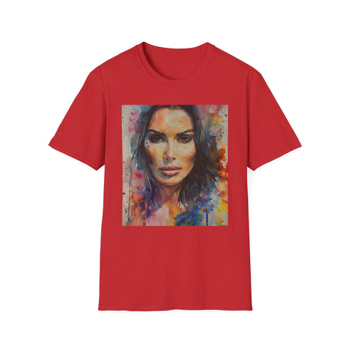 Charcoal cotton t-shirt with watercolor Kim Kardashian portrait elegant brushstrokes
