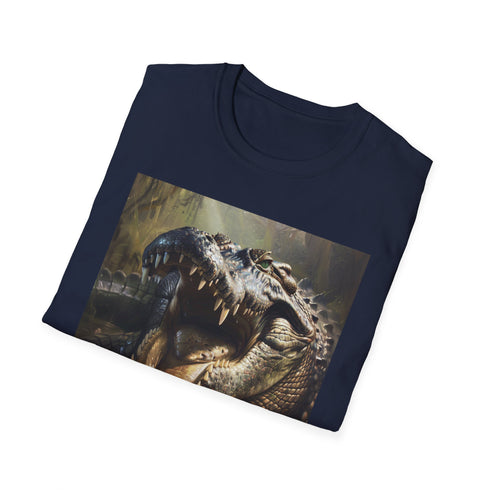 Charcoal Crocodile Print T-shirt with DTG Design and Crew Neck.