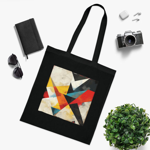 Geometric Art Tote Bag black cotton DTG graphic one size.