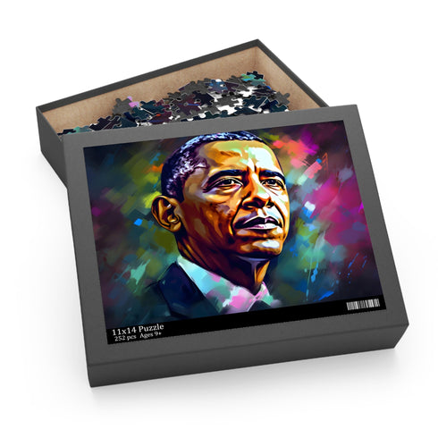 Barack Obama neon watercolor puzzle with 120 pieces.