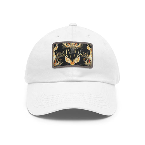 Stylish white Lucky Jackalope baseball cap with light brown patch.
