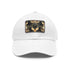Stylish white Lucky Jackalope baseball cap with light brown patch.