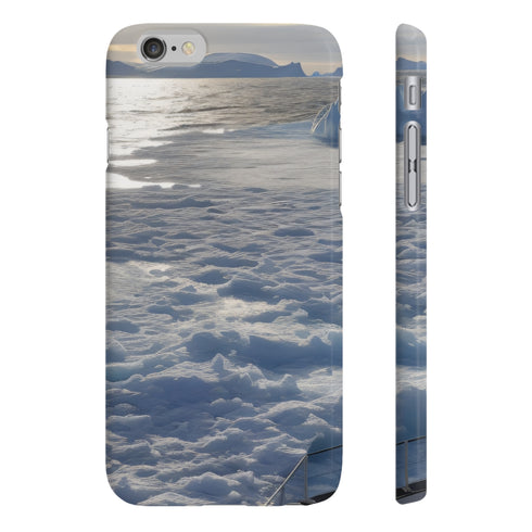 Slim glossy Antarctic Expedition Iceberg Research Vessel iPhone phone case.
