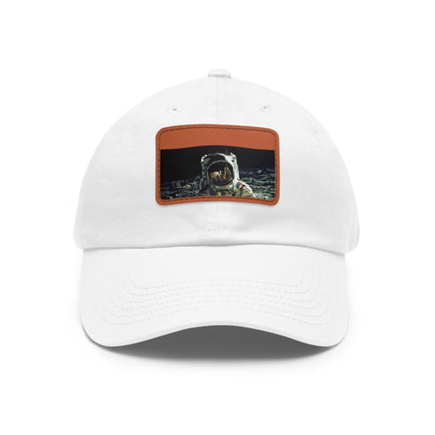 Galactic Adventures Space Baseball Cap in White with Light Brown Patch