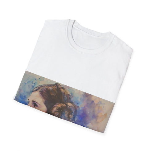 Princess Leia watercolor tee in charcoal for Star Wars fans.