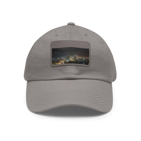 Lagos Night Skyline Baseball Cap: White cotton cap with Lagos cityscape.