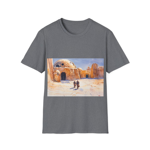 Desert Planet Adventure Tee in Charcoal, Men's Size Small, Star Wars Print.