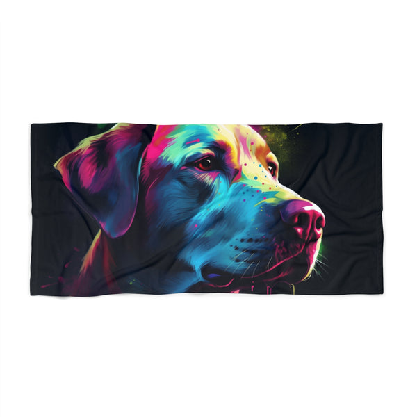 it's perfect for drying off after a swim in the ocean or lounging in the sun. The adorable design featuring a Labrador in a beach paradise will make a splash wherever you go. Whether you're at the beach