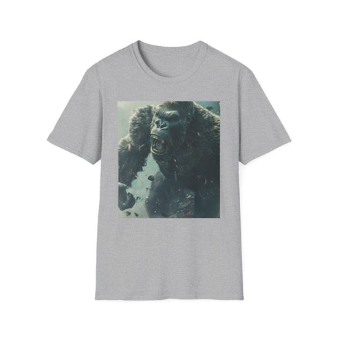 Charcoal King Kong t-shirt with raw, primal jungle design.